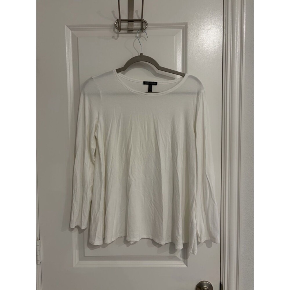 Eileen Fisher Classic White Long-Sleeve Crewneck Tee